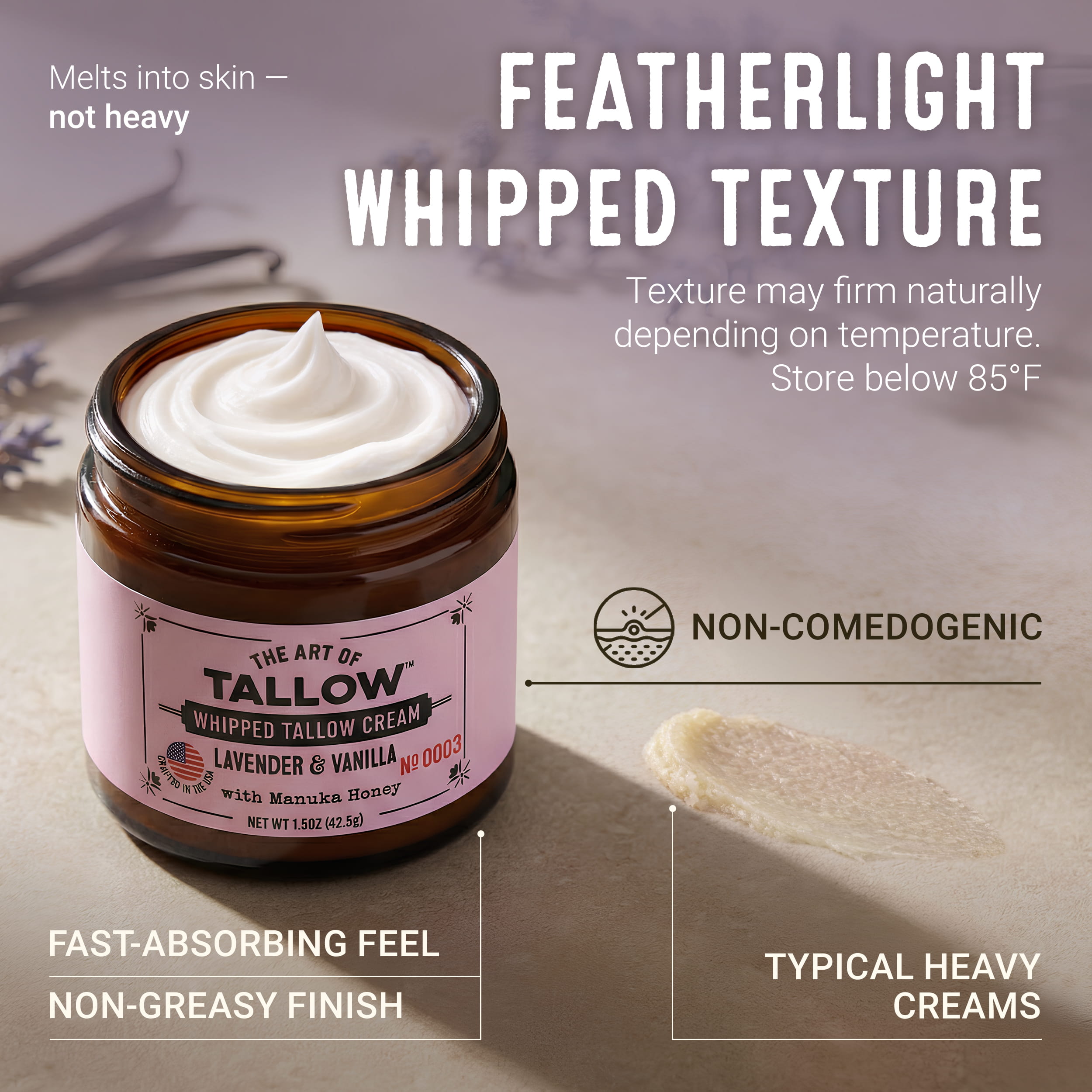 Lavender Vanilla Whipped Tallow Moisturizer by The Art of Tallow — comparison