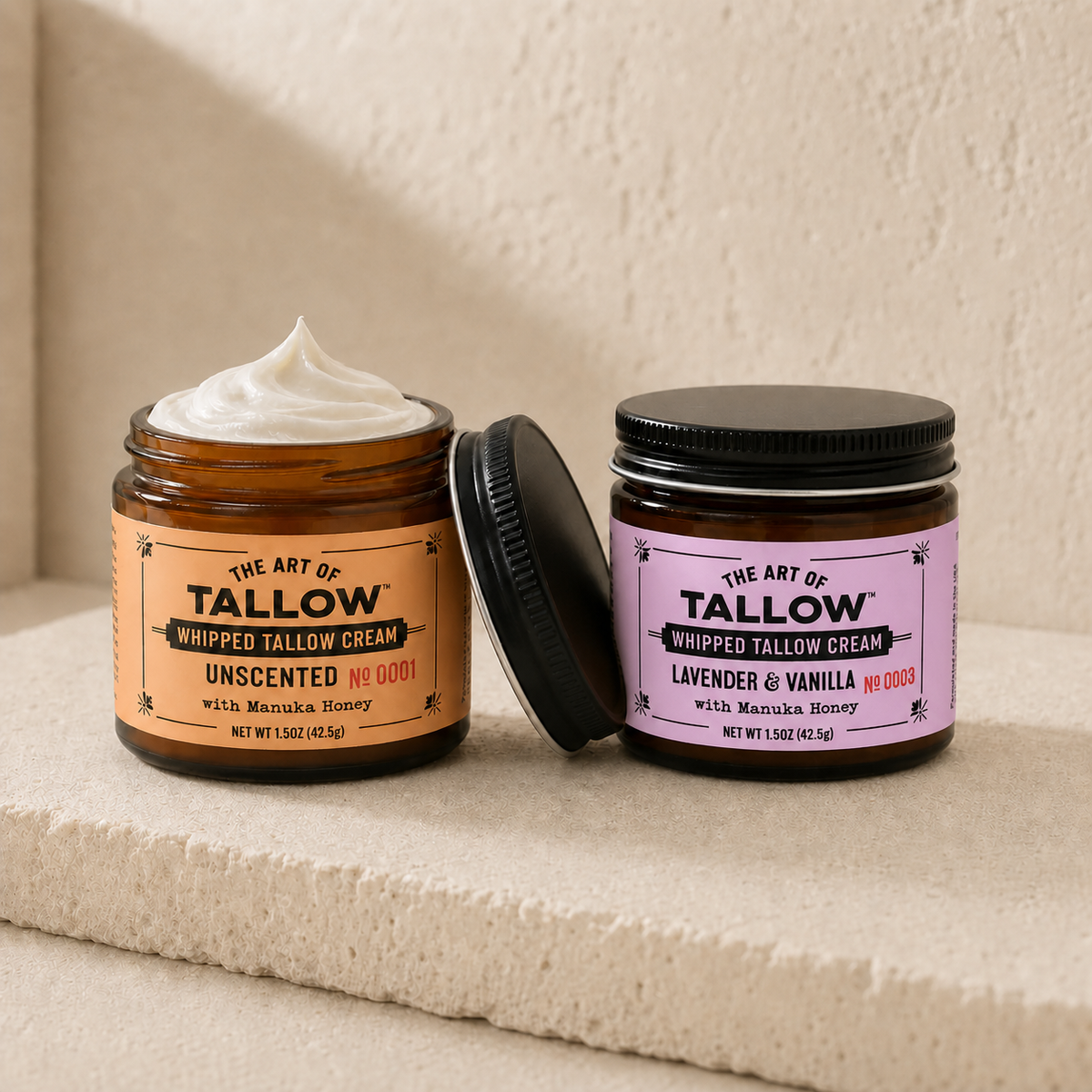 The Pair — Unscented and Lavender Vanilla whipped tallow cream jars