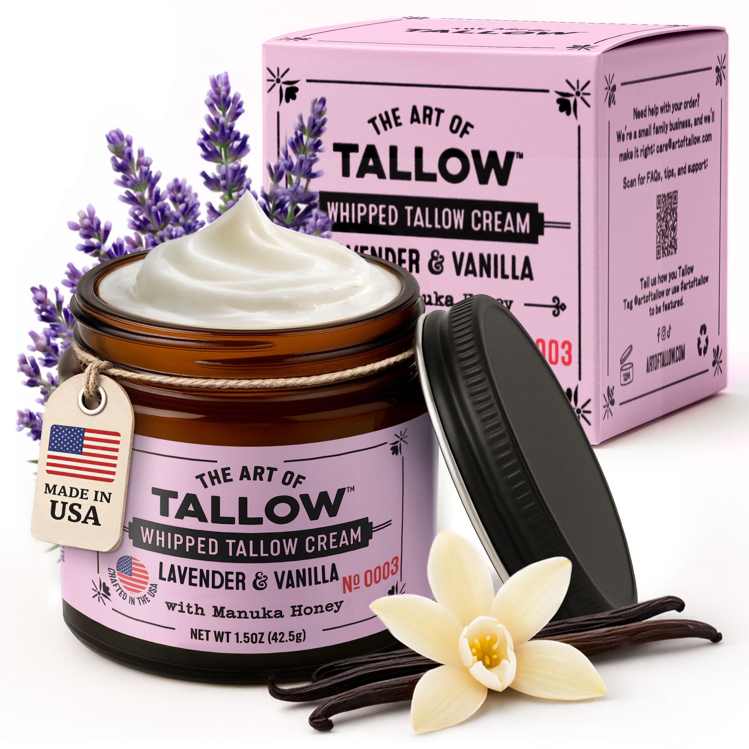 Lavender Vanilla Whipped Tallow Moisturizer 1.5 oz jar by The Art of Tallow — front view