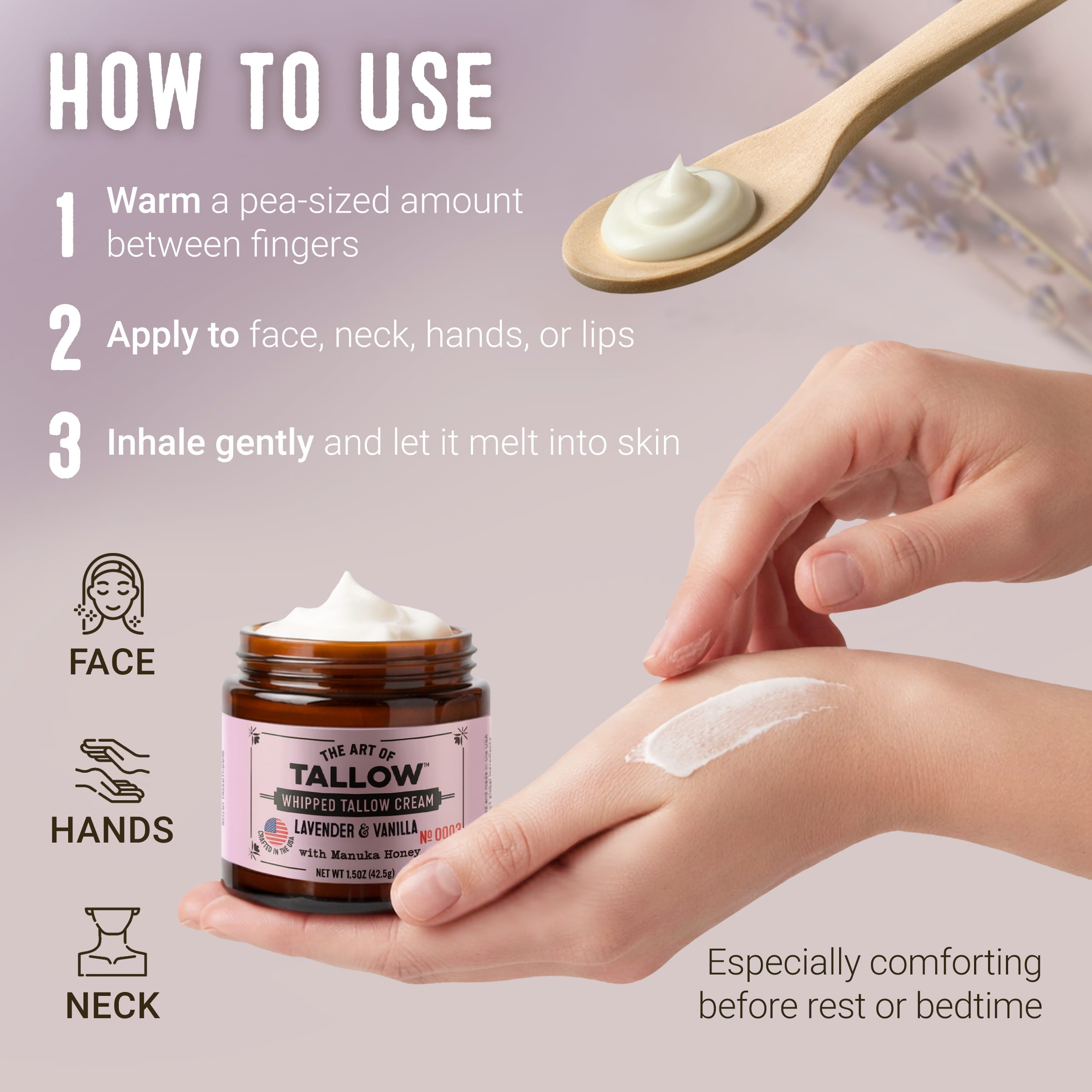Lavender Vanilla Whipped Tallow Moisturizer by The Art of Tallow — benefits
