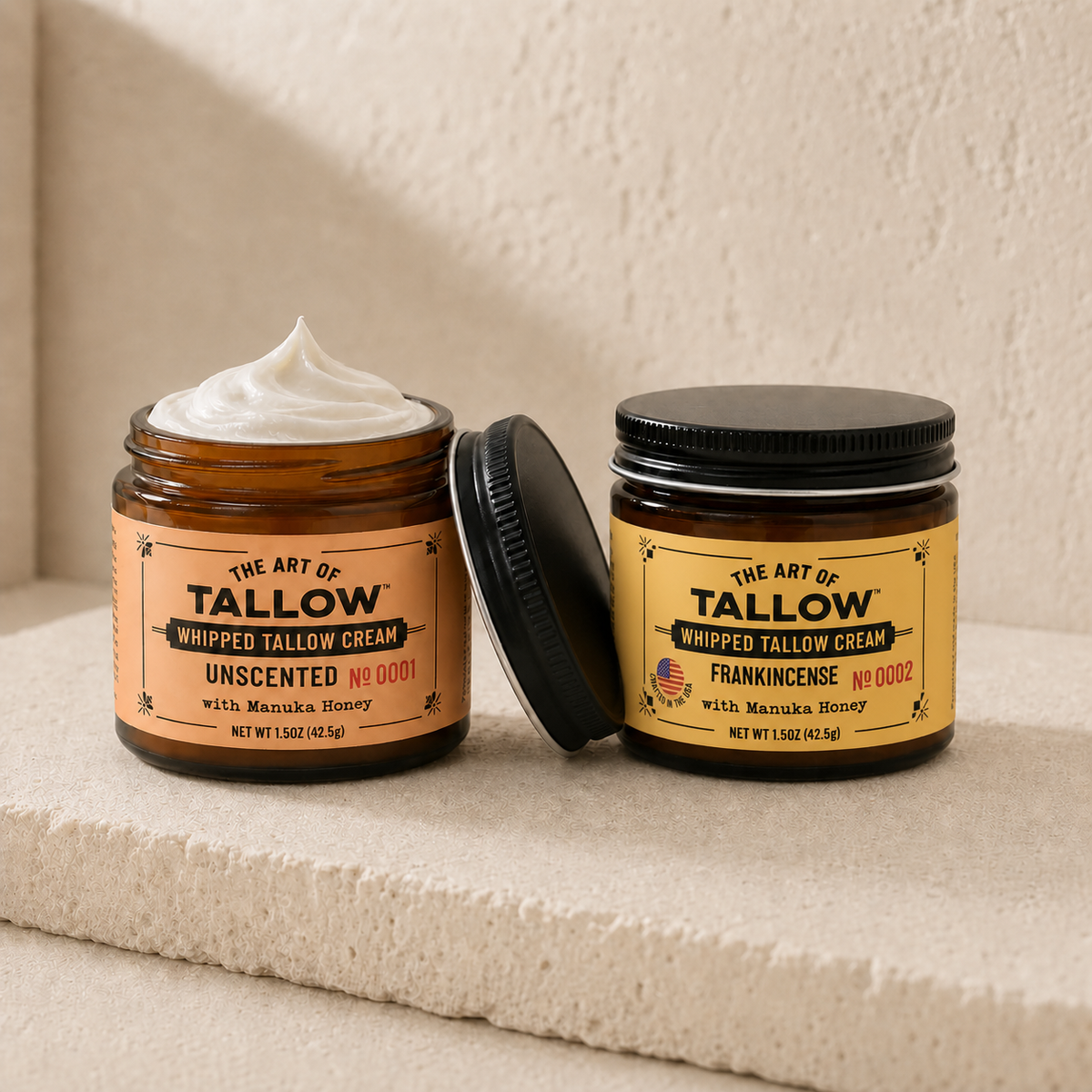The Pair — Unscented and Frankincense whipped tallow cream jars